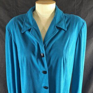 Jessica Howard Lightweight Teal Fleece Jacket with Onyx Buttons, Women's Size 8